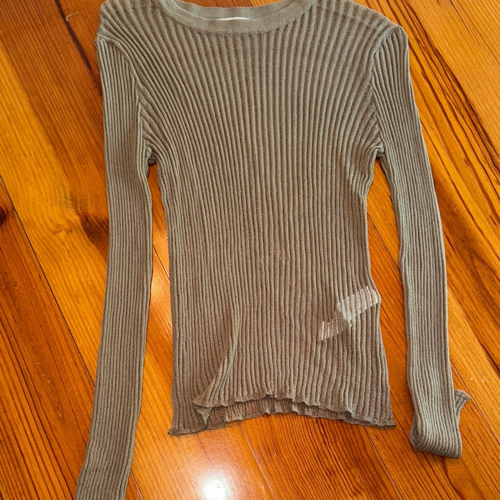 Zara Ribbed Long Sleeve Top in Olive Green/Khaki